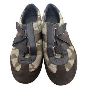 Coach Kyra Brown Signature Monogram Jacquard Suede Strap Sneakers Q207 Womens 9M